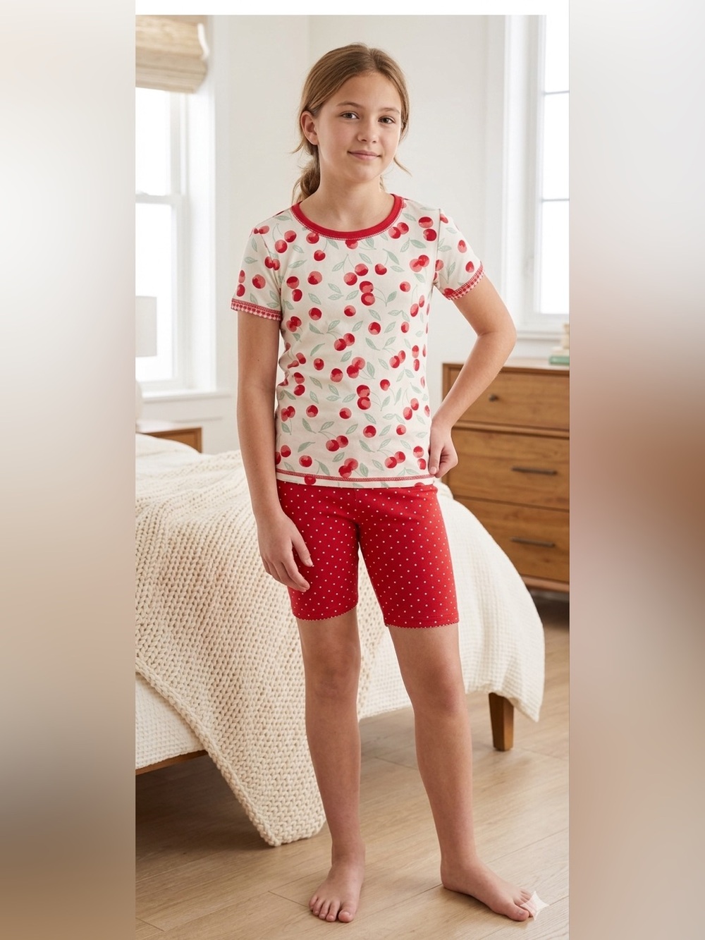 Matilda Jane Girls' Red Cherry Print Short Sleeve Pajama Set - Size 14